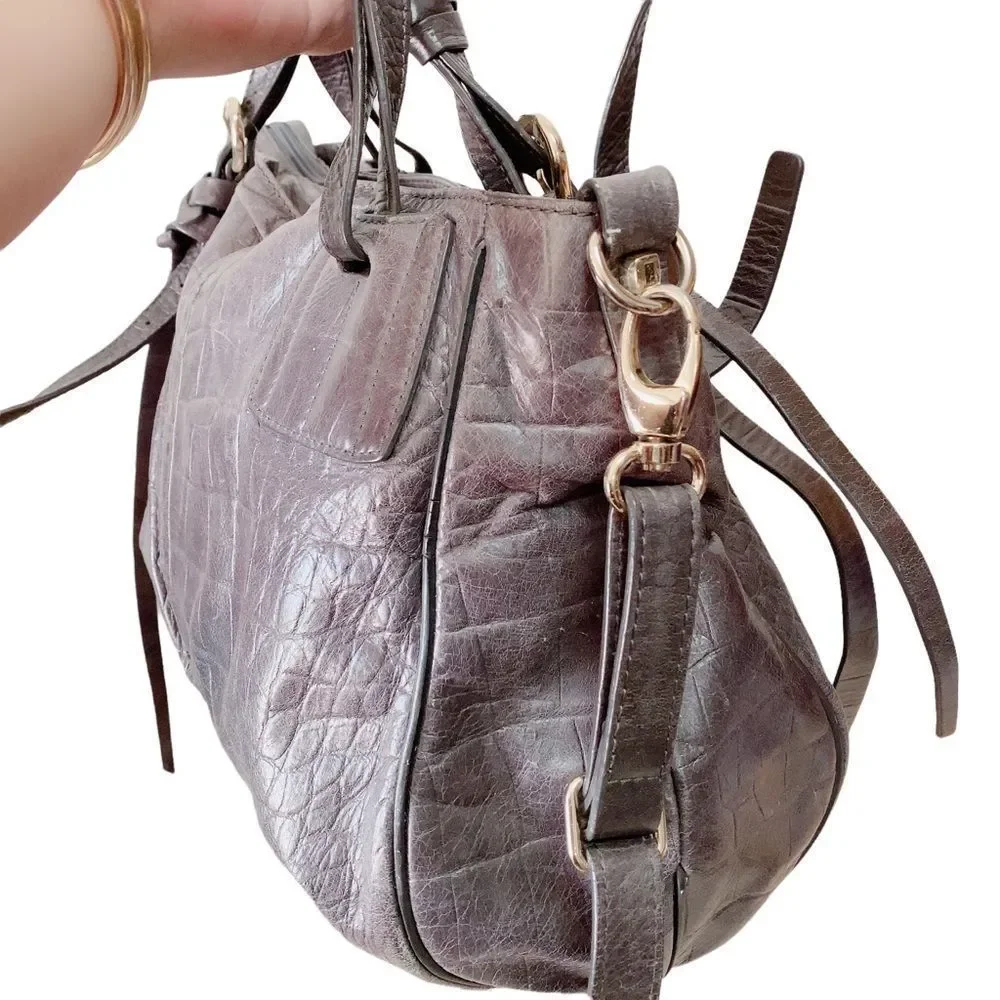 Luana‎ Embossed Calf Leather Bag, Charcoal Grey